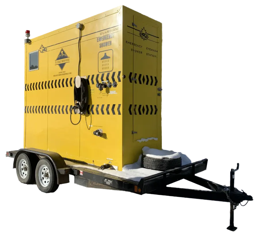 Tandem-axle trailer-mounted emergency shower unit